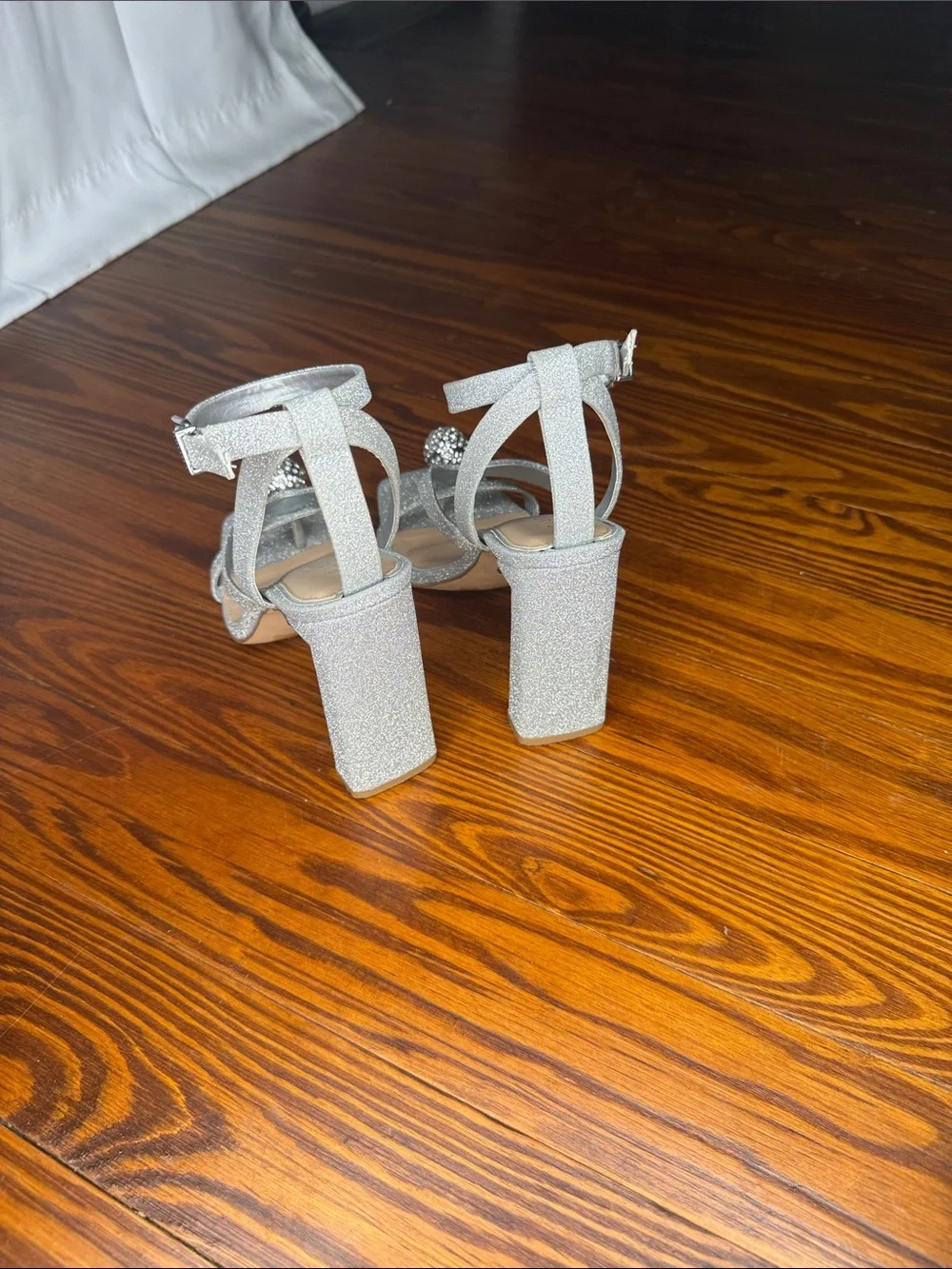 Gianni Bini Silver Glitter Rhinestone Block Heel Sandals